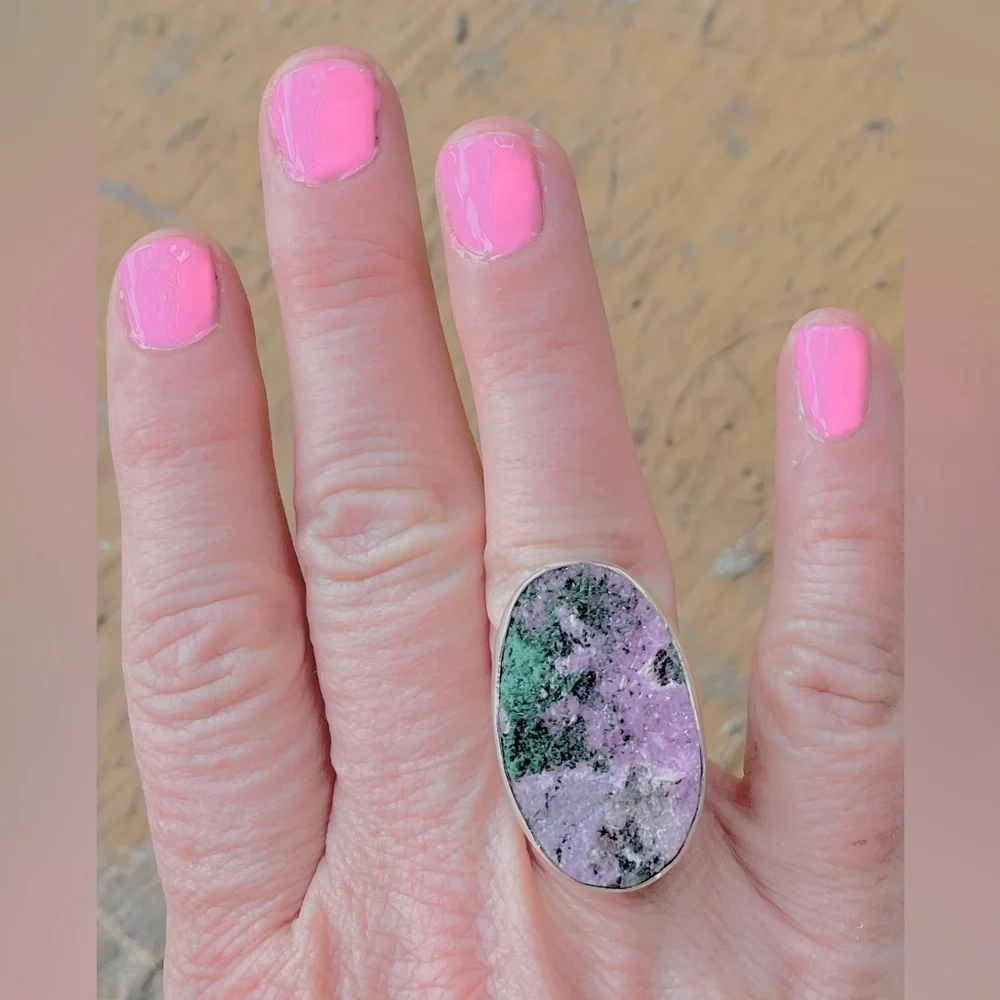 Ruby Zoisite Druzy 925 Stamped Sterling Silver Ring Adjustable